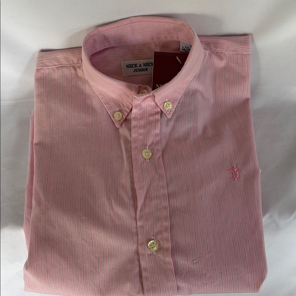 NWT EUROPEAN BRAND NECK & NECK JUNIOR & BABY PINK BOTTOM DOWN SHIRT BOYS’6A - Picture 13 of 13